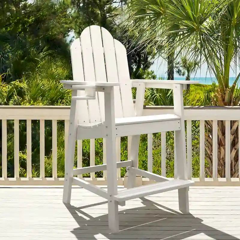 LUE BONA Plastic Patio Bar Stool Tall Adirondack Chairs,Bar Height Dining Chairs with Cup Holder