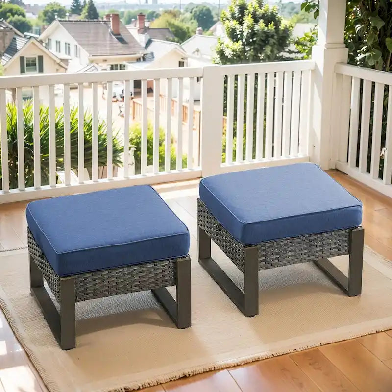 Outdoor Footstool Footrest Seat w/Removable Cushions - Grey
