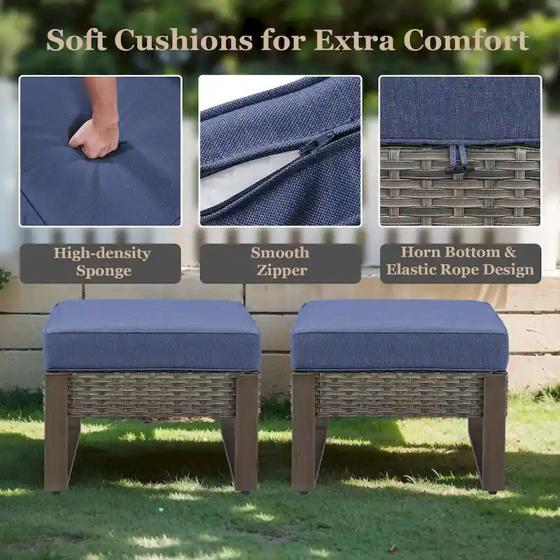 Outdoor Footstool Footrest Seat w/Removable Cushions - Grey