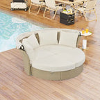 Outdoor Patio Daybed Wicker Rattan Double Daybed Round Sofa Furniture Set with Retractable Canopy