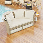 Outdoor Patio Daybed Wicker Rattan Double Daybed Round Sofa Furniture Set with Retractable Canopy