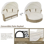 Outdoor Patio Daybed Wicker Rattan Double Daybed Round Sofa Furniture Set with Retractable Canopy