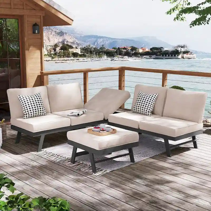 VredHom Outdoor Sectional Set Aluminum Patio Daybed Sofa