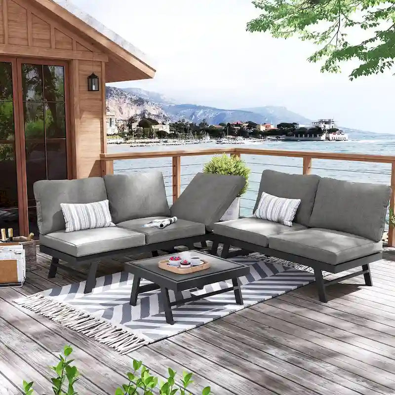 VredHom Outdoor Sectional Set Aluminum Patio Daybed Sofa