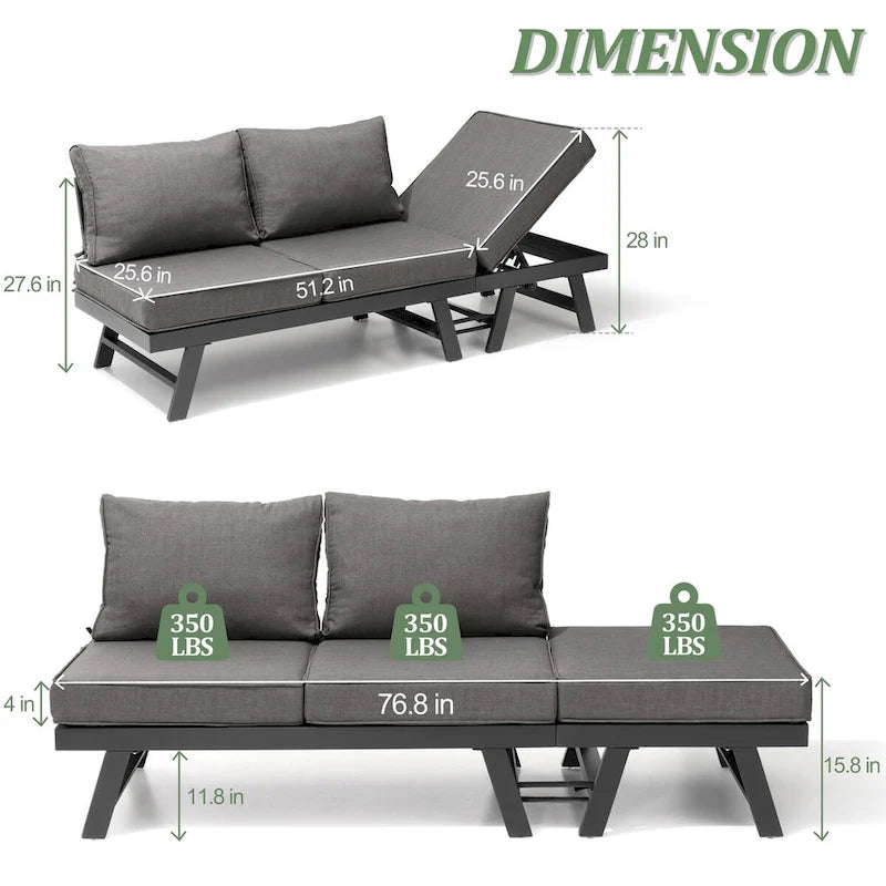 VredHom Outdoor Sectional Set Aluminum Patio Daybed Sofa