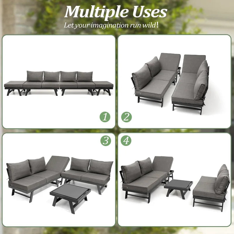 VredHom Outdoor Sectional Set Aluminum Patio Daybed Sofa