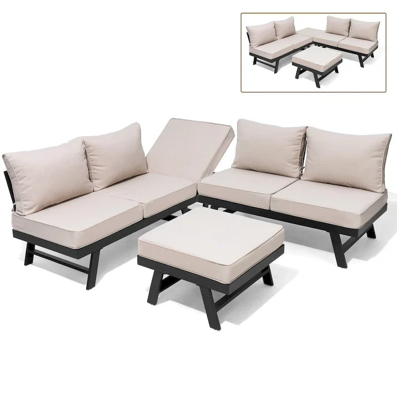 VredHom Outdoor Sectional Set Aluminum Patio Daybed Sofa