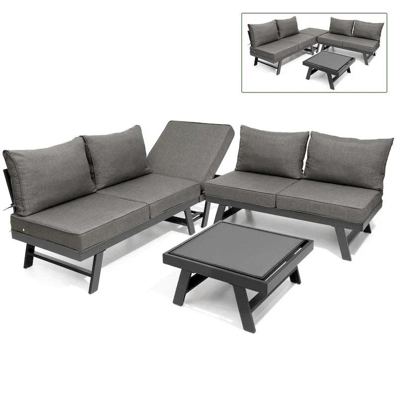 VredHom Outdoor Sectional Set Aluminum Patio Daybed Sofa
