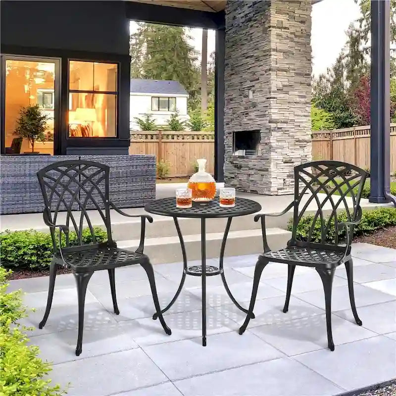 Yaheetech 3-Piece Patio Bistro Set, Cast Aluminum Bistro Table and 2 Chairs Set