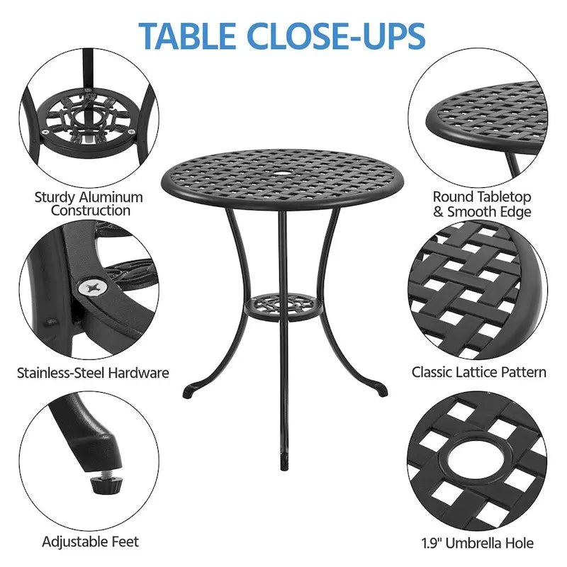 Yaheetech 3-Piece Patio Bistro Set, Cast Aluminum Bistro Table and 2 Chairs Set