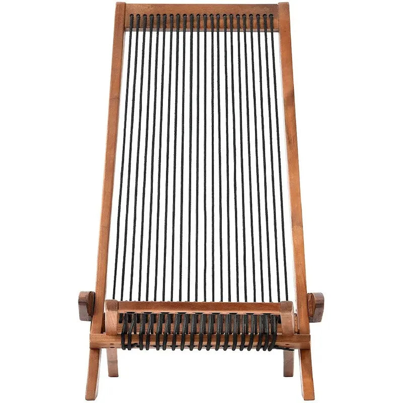 Folding Roping Solid Wood Outdoor Chair, Modern Low Profile Lounge Chair for Patio, Backyard, Deck, Porch, Poolside Garden, Lawn