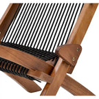Folding Roping Solid Wood Outdoor Chair, Modern Low Profile Lounge Chair for Patio, Backyard, Deck, Porch, Poolside Garden, Lawn