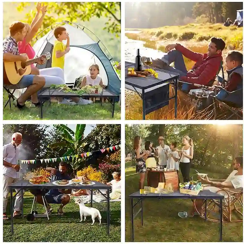 Folding Table Adjustable Height, Portable Camping Table with Mesh Bag Lightweight, Carry Handle for Outdoor, Beach, Picnic
