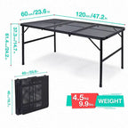 Folding Table Adjustable Height, Portable Camping Table with Mesh Bag Lightweight, Carry Handle for Outdoor, Beach, Picnic