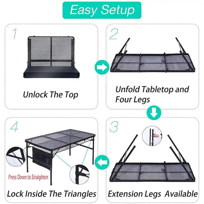 Folding Table Adjustable Height, Portable Camping Table with Mesh Bag Lightweight, Carry Handle for Outdoor, Beach, Picnic