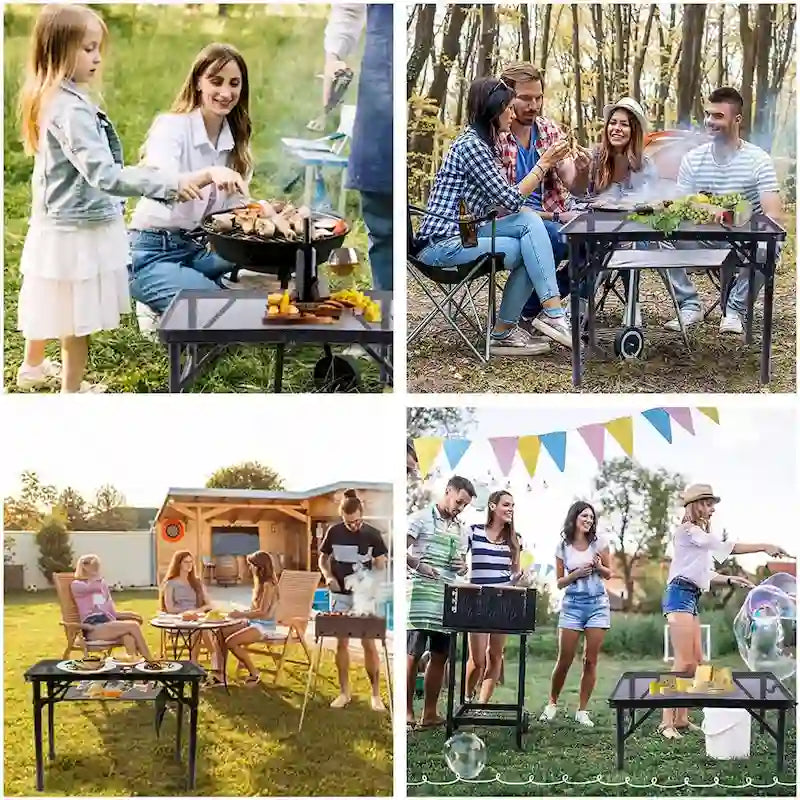 Folding Table Adjustable Height, Portable Camping Table with Mesh Bag Lightweight, Carry Handle for Outdoor, Beach, Picnic