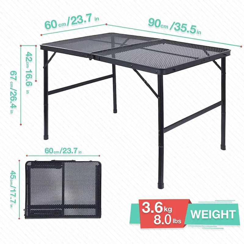 Folding Table Adjustable Height, Portable Camping Table with Mesh Bag Lightweight, Carry Handle for Outdoor, Beach, Picnic