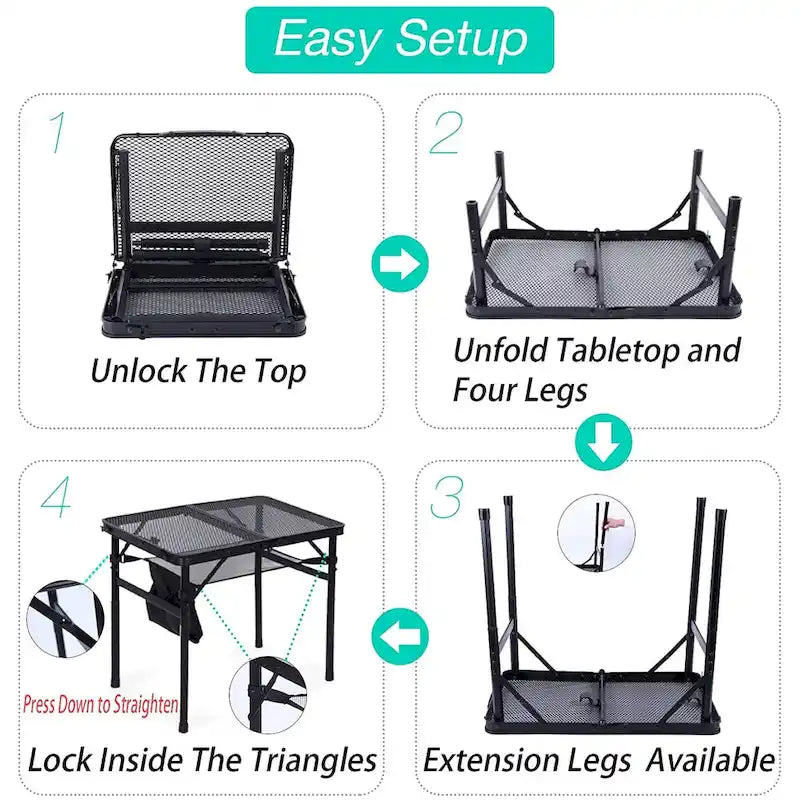 Folding Table Adjustable Height, Portable Camping Table with Mesh Bag Lightweight, Carry Handle for Outdoor, Beach, Picnic