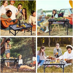 Folding Table Adjustable Height, Portable Camping Table with Mesh Bag Lightweight, Carry Handle for Outdoor, Beach, Picnic