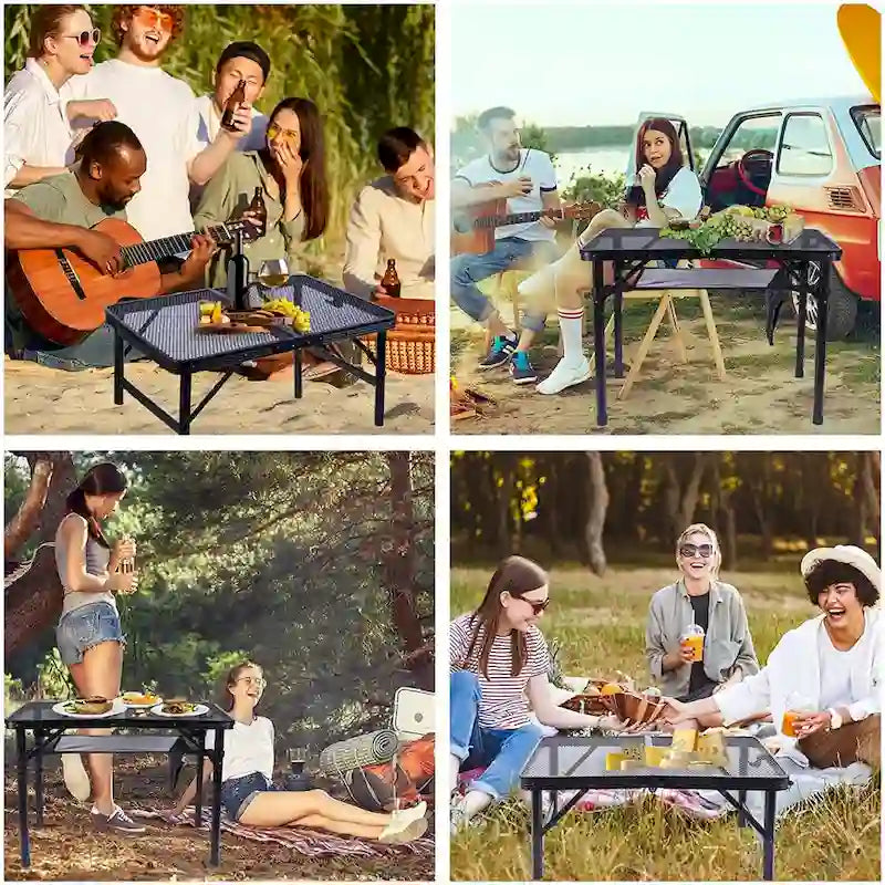 Folding Table Adjustable Height, Portable Camping Table with Mesh Bag Lightweight, Carry Handle for Outdoor, Beach, Picnic