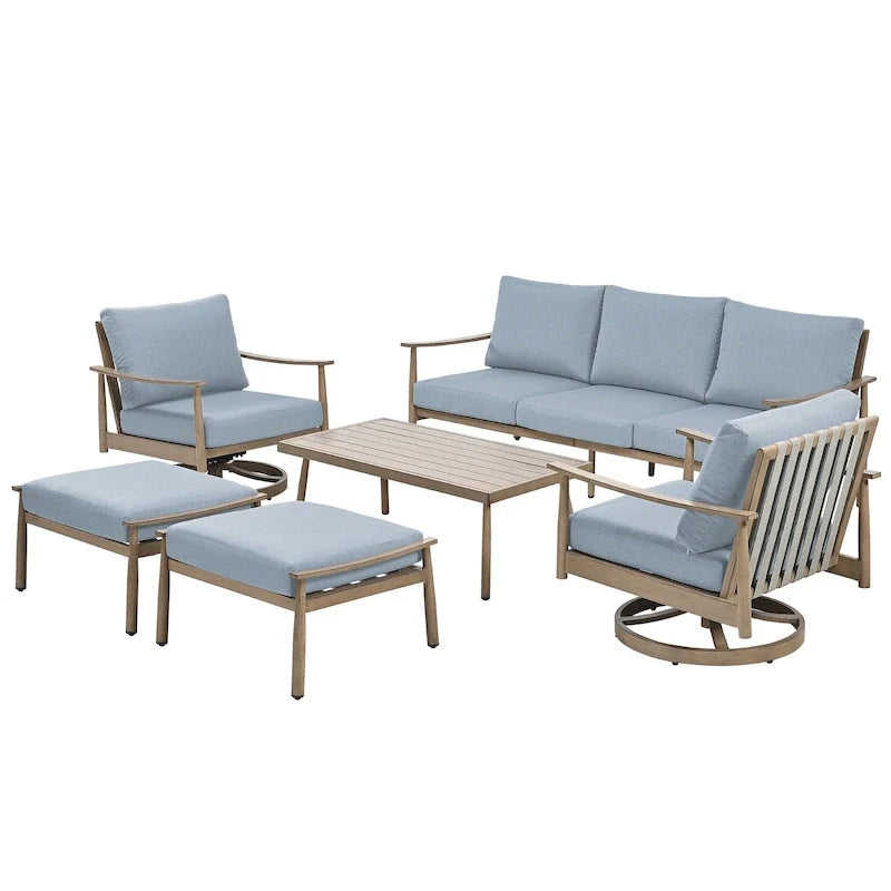 6-Person Aluminum Patio Conversation Set with 2 Swivel Chairs, 3-Seat Outdoor Couch and Coffee Table