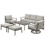 6-Person Aluminum Patio Conversation Set with 2 Swivel Chairs, 3-Seat Outdoor Couch and Coffee Table