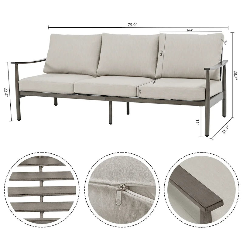 6-Person Aluminum Patio Conversation Set with 2 Swivel Chairs, 3-Seat Outdoor Couch and Coffee Table