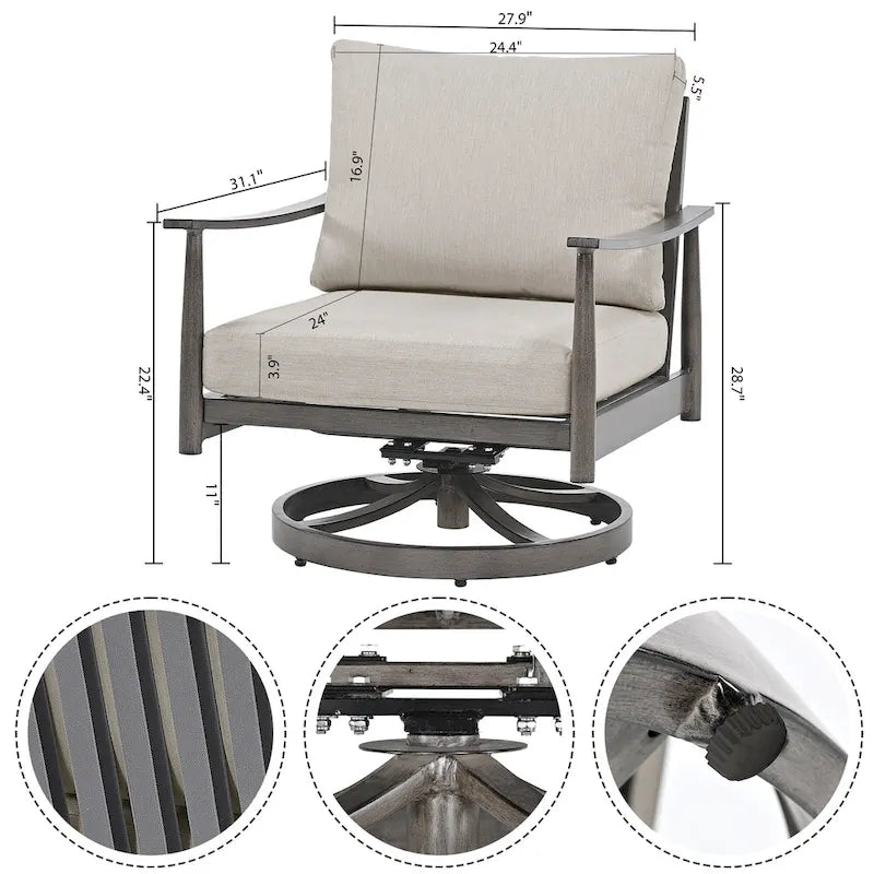 6-Person Aluminum Patio Conversation Set with 2 Swivel Chairs, 3-Seat Outdoor Couch and Coffee Table