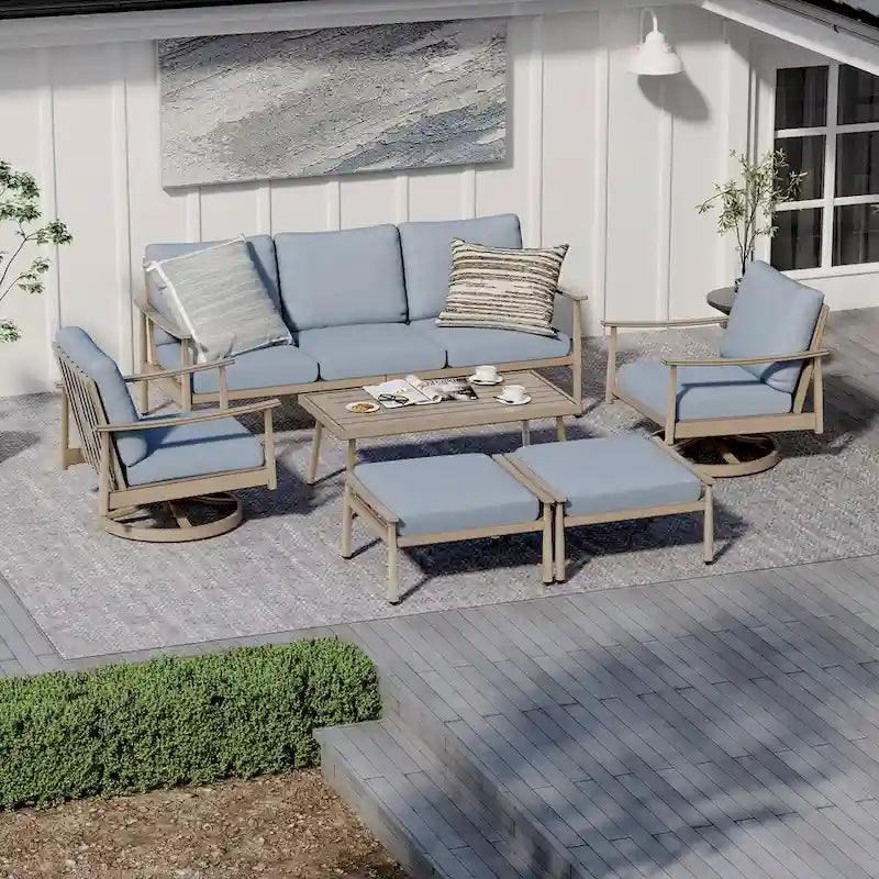 6-Person Aluminum Patio Conversation Set with 2 Swivel Chairs, 3-Seat Outdoor Couch and Coffee Table