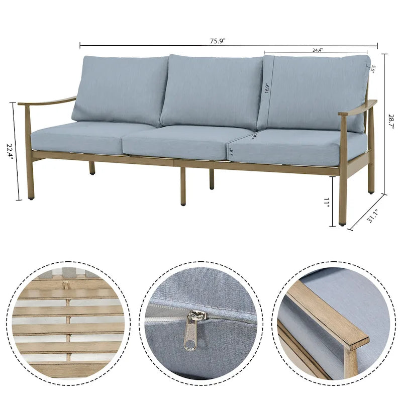 6-Person Aluminum Patio Conversation Set with 2 Swivel Chairs, 3-Seat Outdoor Couch and Coffee Table