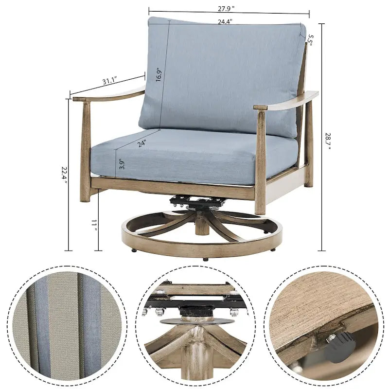 6-Person Aluminum Patio Conversation Set with 2 Swivel Chairs, 3-Seat Outdoor Couch and Coffee Table