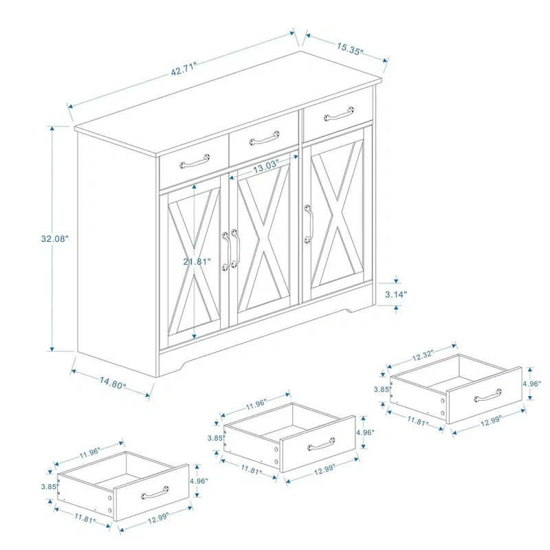 Storage buffet cabinet with 3 drawers and 3 doors