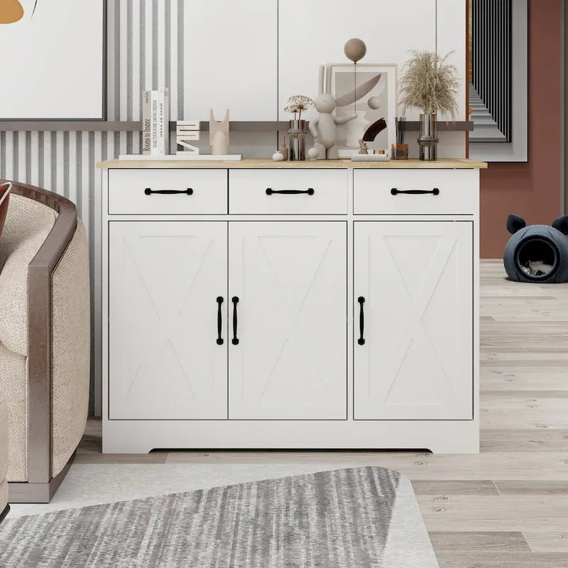 Storage buffet cabinet with 3 drawers and 3 doors