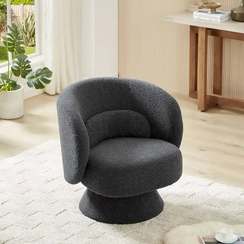 Roomfitters 360-Degree Swivel Sherpa Accent Chair with Toss Pillows - Modern Barrel Chair for Home Office, Living Room, Bedroom