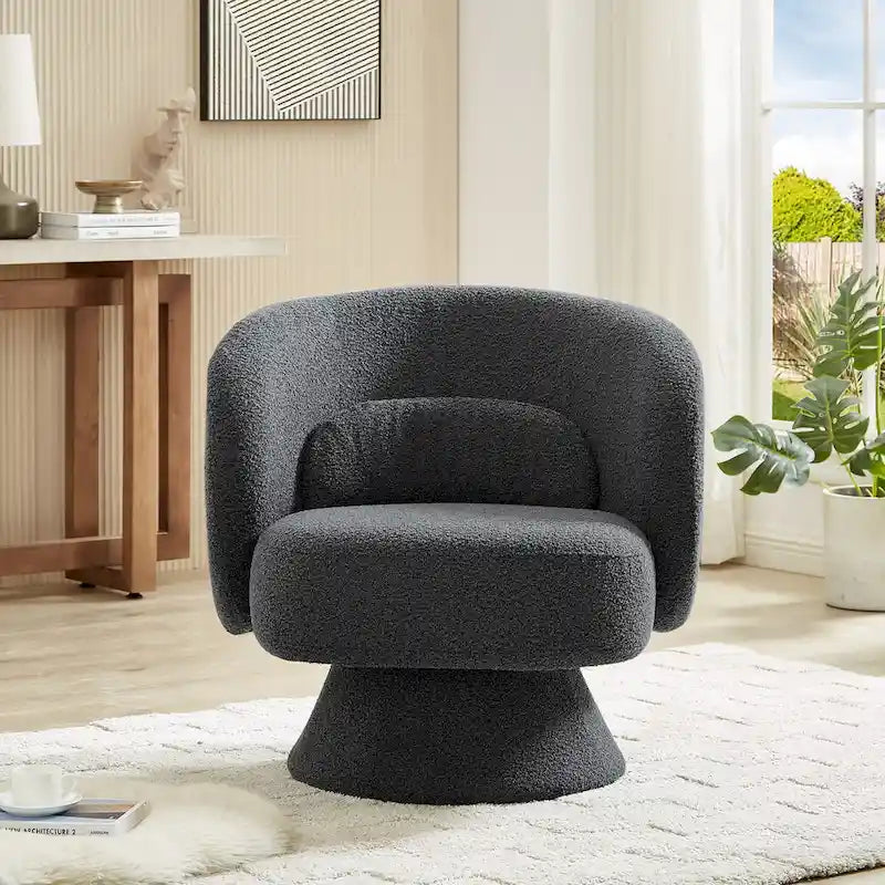 Roomfitters 360-Degree Swivel Sherpa Accent Chair with Toss Pillows - Modern Barrel Chair for Home Office, Living Room, Bedroom