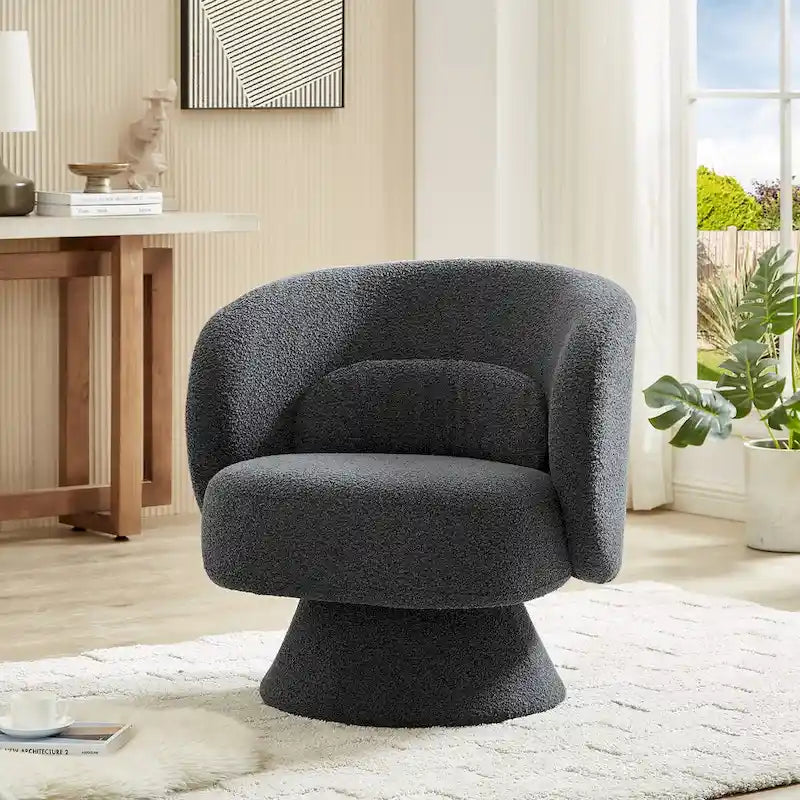 Roomfitters 360-Degree Swivel Sherpa Accent Chair with Toss Pillows - Modern Barrel Chair for Home Office, Living Room, Bedroom