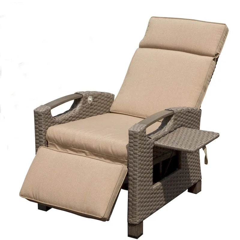 Outdoor Recliner Chair,Patio Recliner with Hand-Woven Wicker,Flip Table Push Back,Adjustable Angle,Reclining Lounge Chair