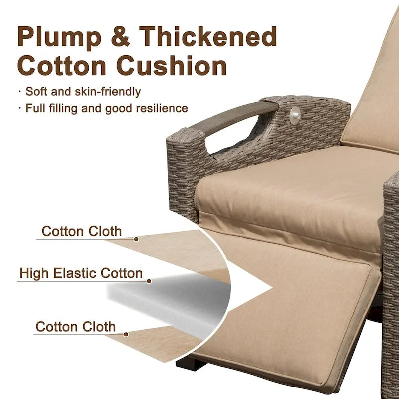 Outdoor Recliner Chair,Patio Recliner with Hand-Woven Wicker,Flip Table Push Back,Adjustable Angle,Reclining Lounge Chair
