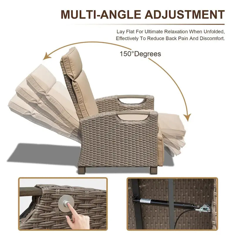Outdoor Recliner Chair,Patio Recliner with Hand-Woven Wicker,Flip Table Push Back,Adjustable Angle,Reclining Lounge Chair