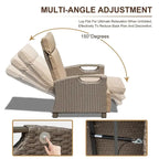 Outdoor Recliner Chair,Patio Recliner with Hand-Woven Wicker,Flip Table Push Back,Adjustable Angle,Reclining Lounge Chair