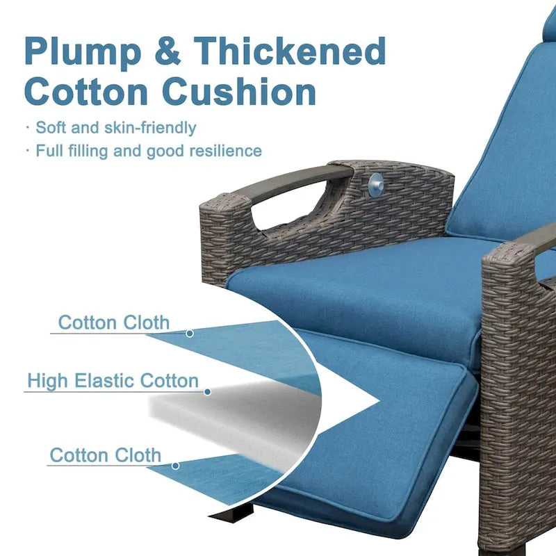 Outdoor Recliner Chair,Patio Recliner with Hand-Woven Wicker,Flip Table Push Back,Adjustable Angle,Reclining Lounge Chair