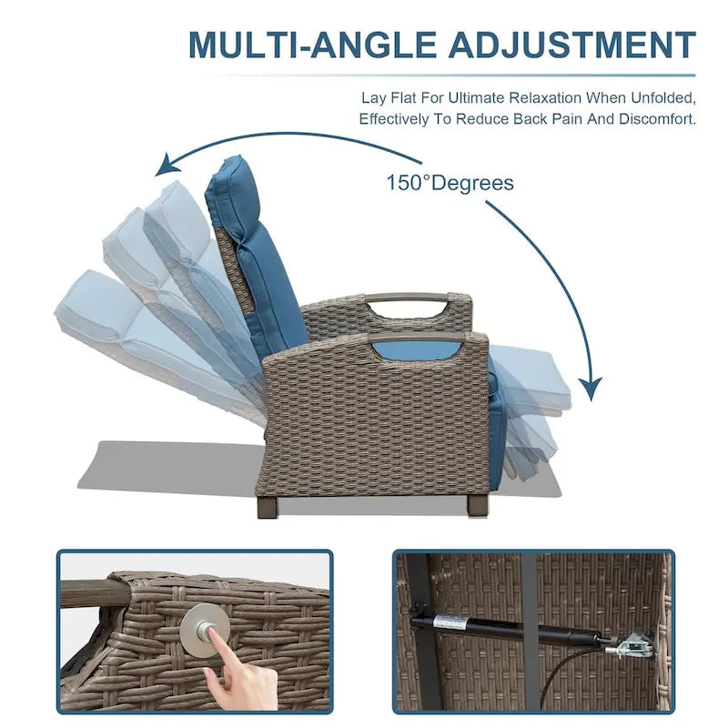 Outdoor Recliner Chair,Patio Recliner with Hand-Woven Wicker,Flip Table Push Back,Adjustable Angle,Reclining Lounge Chair