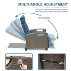 Outdoor Recliner Chair,Patio Recliner with Hand-Woven Wicker,Flip Table Push Back,Adjustable Angle,Reclining Lounge Chair