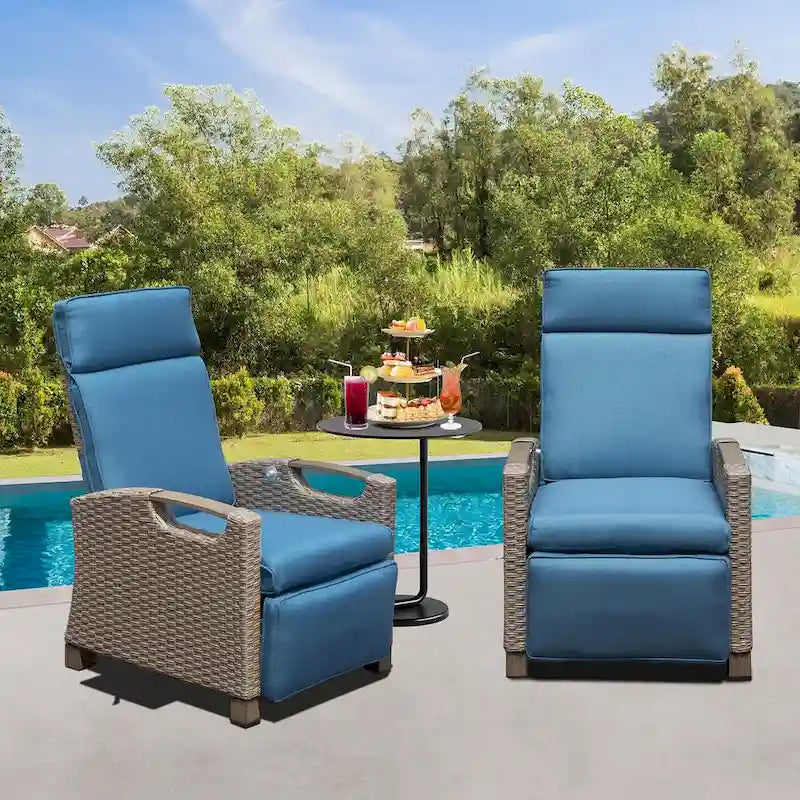 Outdoor Recliner Chair,Patio Recliner with Hand-Woven Wicker,Flip Table Push Back,Adjustable Angle,Reclining Lounge Chair
