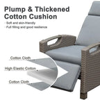 Outdoor Recliner Chair,Patio Recliner with Hand-Woven Wicker,Flip Table Push Back,Adjustable Angle,Reclining Lounge Chair