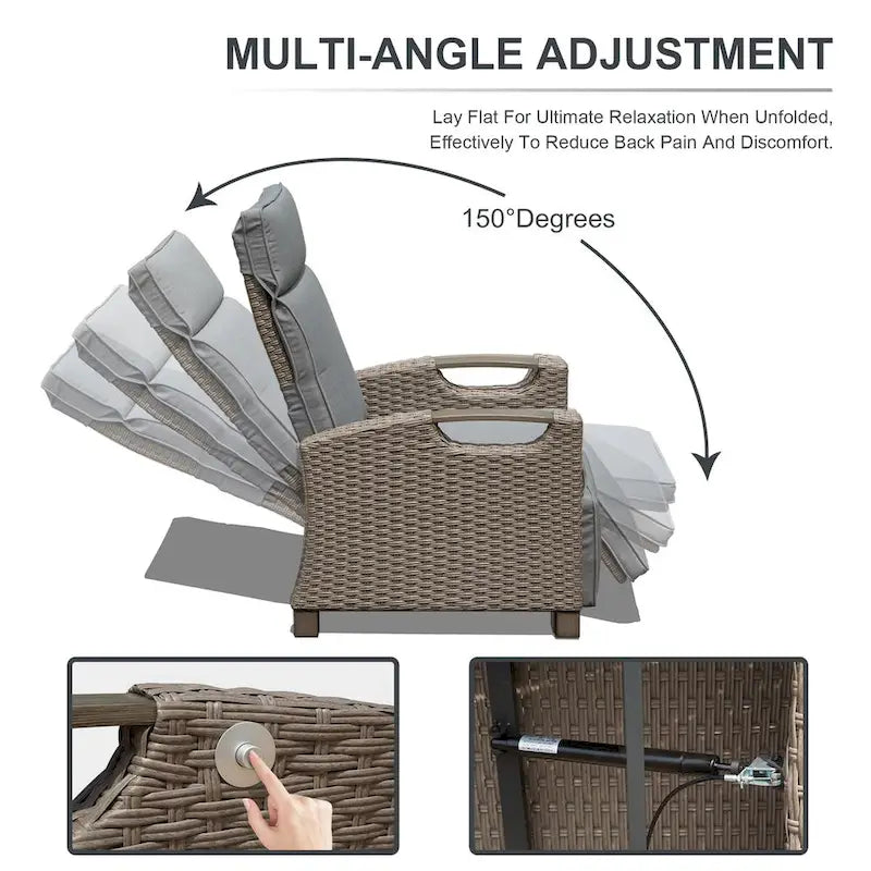 Outdoor Recliner Chair,Patio Recliner with Hand-Woven Wicker,Flip Table Push Back,Adjustable Angle,Reclining Lounge Chair