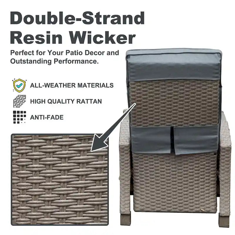 Outdoor Recliner Chair,Patio Recliner with Hand-Woven Wicker,Flip Table Push Back,Adjustable Angle,Reclining Lounge Chair
