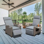 Outdoor Recliner Chair,Patio Recliner with Hand-Woven Wicker,Flip Table Push Back,Adjustable Angle,Reclining Lounge Chair