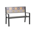 Metal Mosaic Floral and Scroll Patio Outdoor Bench with Orange & Blue or Blue & Teal Patterns -Black or White- Roche River Decor