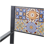 Metal Mosaic Floral and Scroll Patio Outdoor Bench with Orange & Blue or Blue & Teal Patterns -Black or White- Roche River Decor